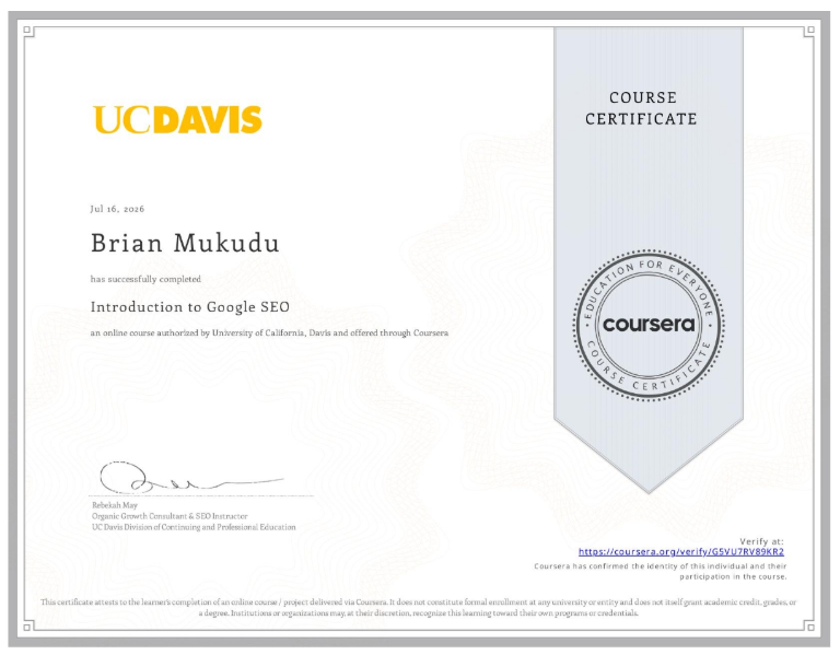 Introduction to Google SEO certificate
